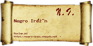 Negro Irén névjegykártya