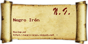 Negro Irén névjegykártya